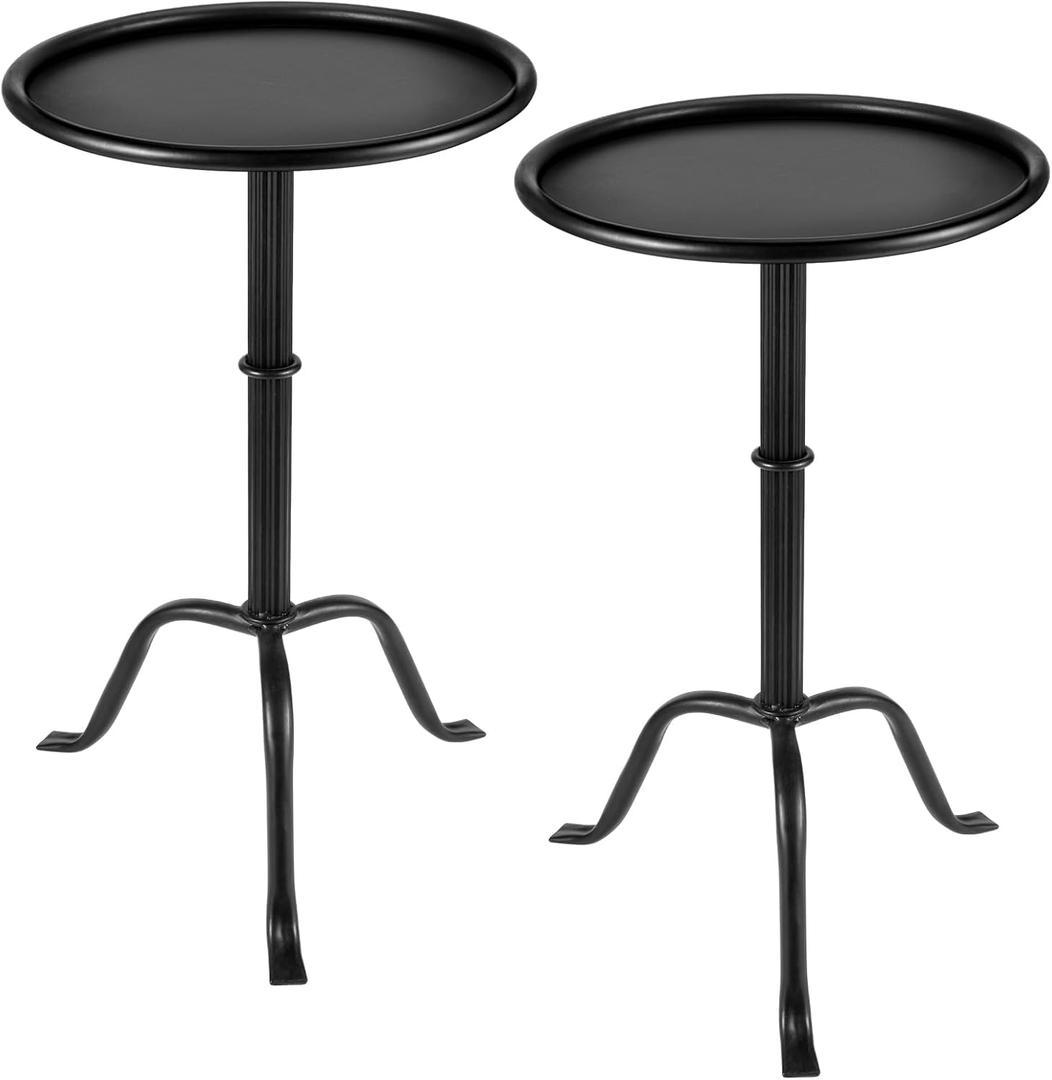 RattanView 2 Pcs Metal Martini Table Black Small Round Drink Table12.5 x 12.5 x 27.75 Inches Pedestal Iron Side Tables for Small Spaces Living Bedroom Room