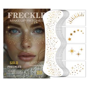 20 Pcs Gold Face Makeup Patches, Glitter Freckles Face Tattoo Gold Makeup, Glitter Freckles, Sparkle Makeup Patches, Waterproof Face Glitter Temporary Tattoos for Women