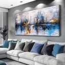 KELIYUAN Large Wall Decor Canvas Painting Wall Art For Living Room Decor Abstract Blue yellow City Landscape Picture Office Room Wall Decoration Artwork For Bedroom Print For Home Decor 24x48 In