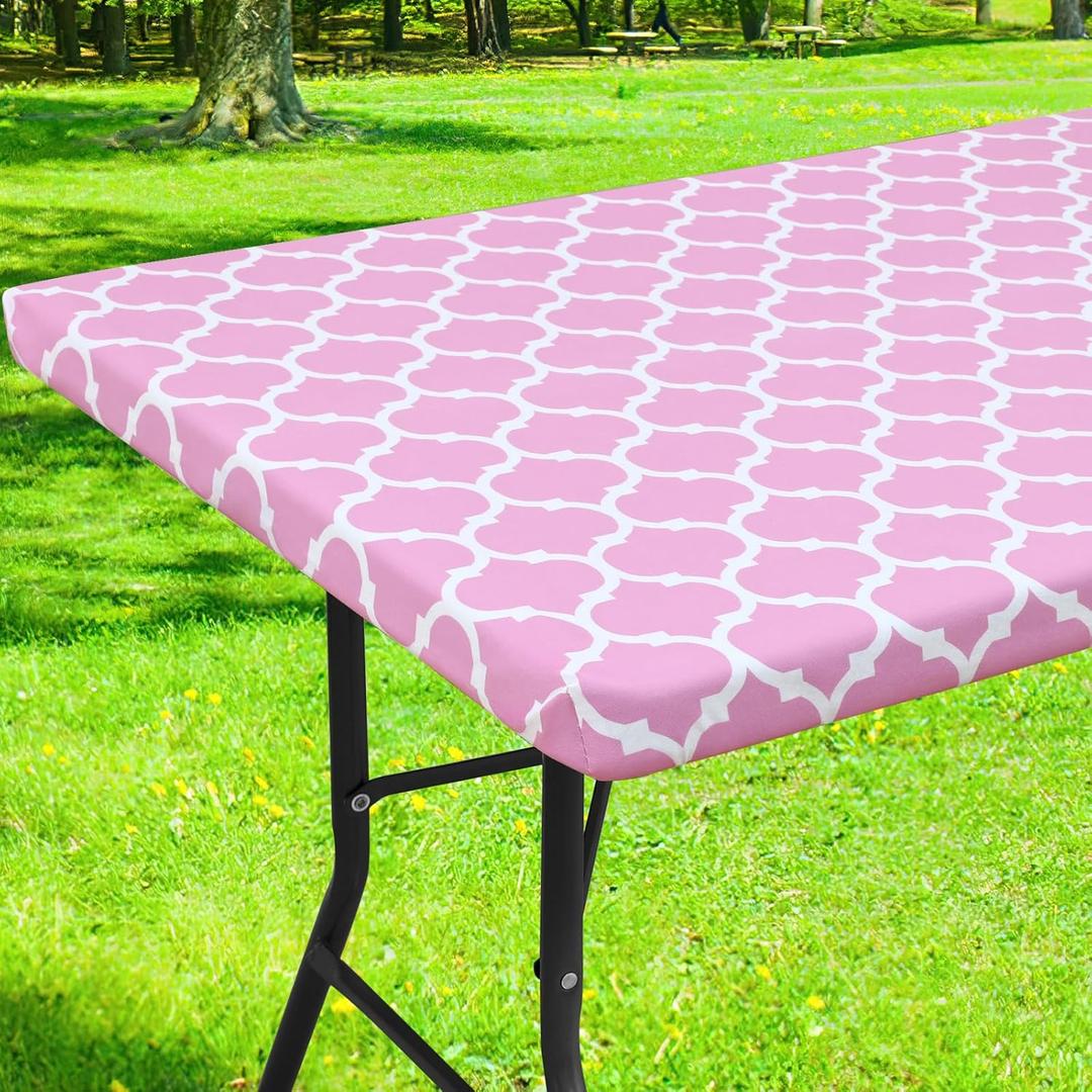 Smiry Picnic Fitted Table Cover, 4 Foot Flannel Backed Vinyl Tablecloth, 48"x30"