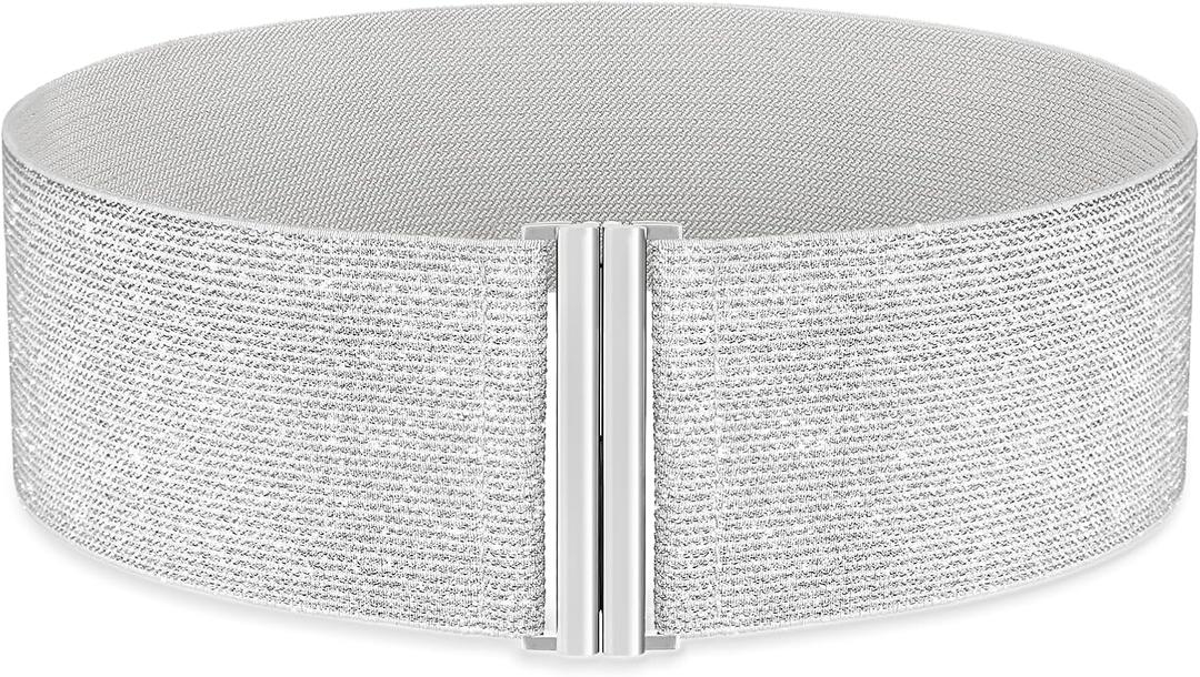 SANSTHS Women Wide Elastic Belts for Dresses Corset Waist Belts Ladies Cinch Belts Thick Stretchy Waistband (Fit Waist Size 37-41 Inches, Silver)