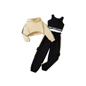 Hilinker Girls Graphic 3 Piece Outfits Workout Hoodie Crop Tank and Sweatpants Set 13-14Y