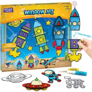 Imagimake Window Art for Kids - Rocket | Suncatcher Kits for Boys, Arts and Crafts for Ages 5-8 | Toys for Boys & Girls | Easter Gifts for 5,6,7,8,9,10,11,12 Years Old Boys & Girls | Birthday Gifts