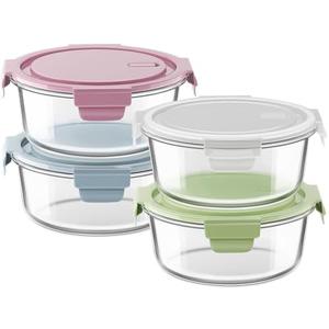 4 PCS Glass Meal Prep Containers with Lids, Airtight 3.75 Cup Glass Storage Containers Set, Heat-Resistant BPA-Free Glass Containers for Soup Leftover, Microwave, Dishwasher, and Freezer Safe