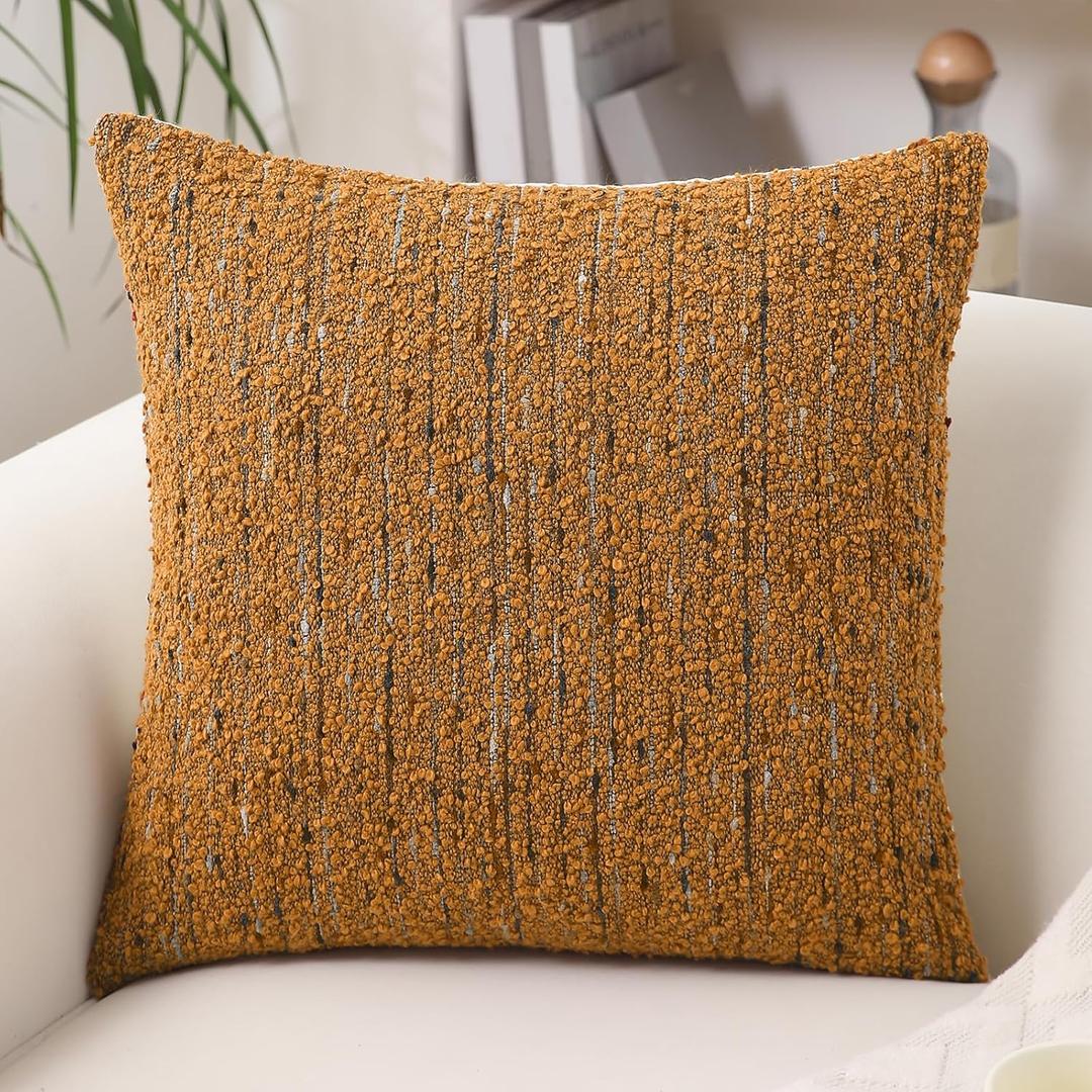 Textured Boucle Pillow Covers 20x20 Neutral Striped Throw Pillows Soft Modern Farmhouse Pillow Cases, 1pc Decorative Accent Square Couch Cushion Cover for Bed Sofa Chair, Dark Yellow