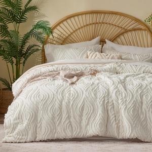 BEDELITE Queen Comforter Set 7 Pieces,Boho Bed in a Bag,Wavy-Cream White | Tufted Bed Set for All Seasons,Soft Farmhouse-Style Embroidery Bedding,Includes Flat & Fitted Sheets,2 Pillowcases & 2 Shams