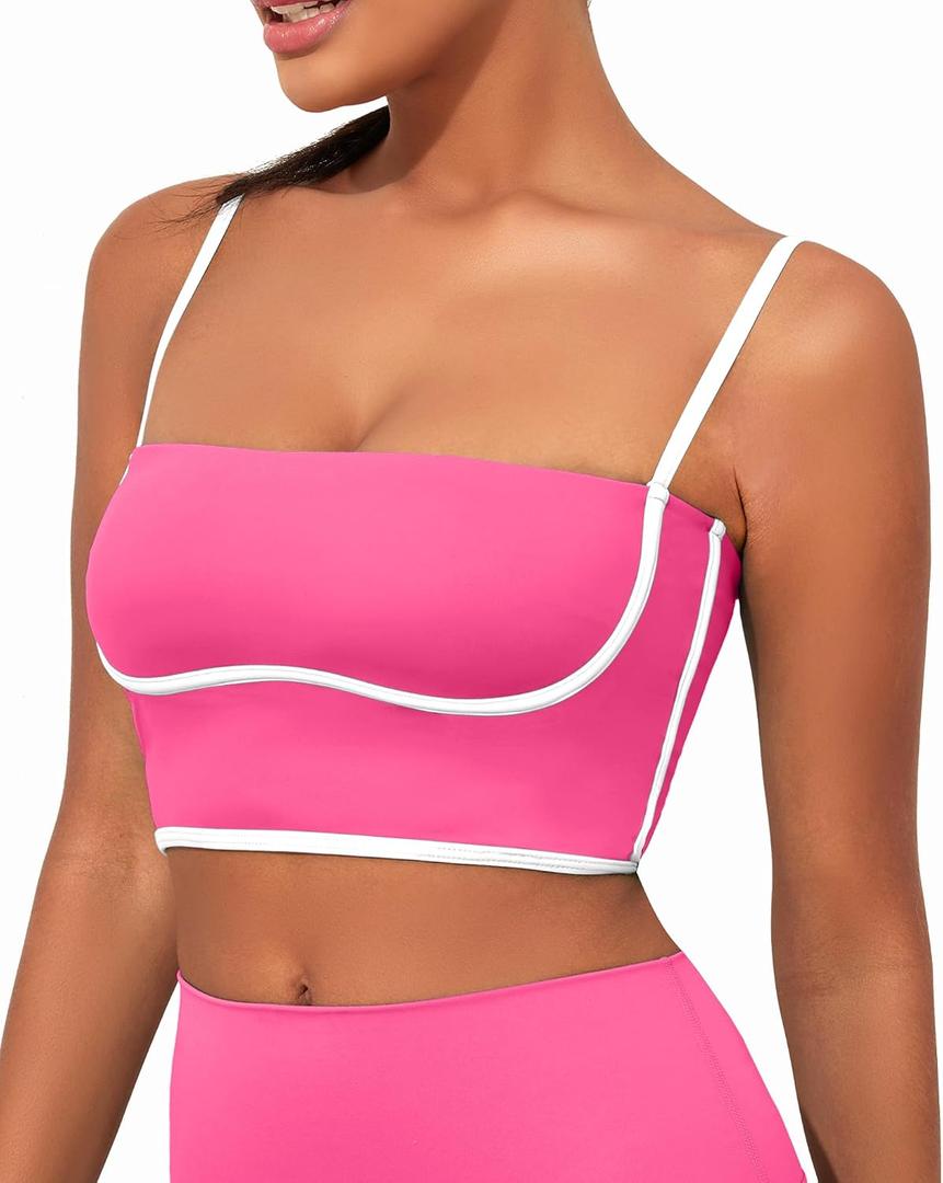 AngiMelo Longline Sports Bras for Women Square Neck Going Out Tops Workout Top Built in Bra Support Padded Yoga Crop Tank (XL)