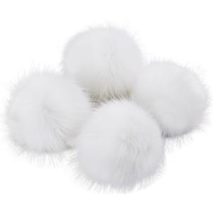 Homtable 6IN Large Faux Fur Pompoms, 4 Pieces Big Pom Pom Balls Fluffy Pompom Ball with Elastic Loop for Shoes Scarves Gloves Scarves Bag Key Chain Charms Accessories (White)
