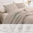 Masaca 120x120 Oversized Comforter King Size,Linen Like Textured Ruched California King Bed Comforter Set Soft Lightweight Fluffy Ruffle Farmhouse Shabby Bedding Set 3PCS