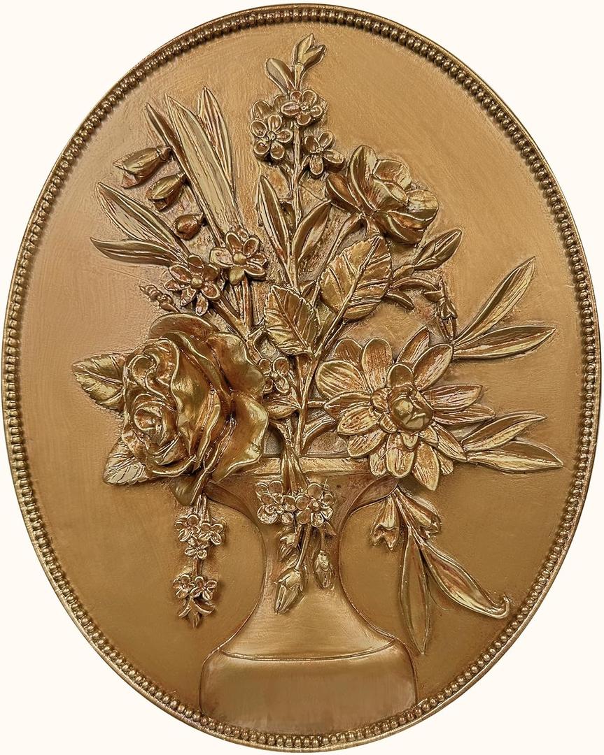97 Decor Vintage Wall Sculptures For Living Room - Gold Vintage Wall Decor, Ornate Oval Hangings Antique Pediment Brass Floral Walls Art Gallery For Home Kitchen Bedroom Decorations