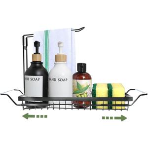 DINEST Expandable Kitchen Sink Caddy Organizer, Stainless Steel Over Sink Sponge, Bottle, Dishcloth, BrushTowel Holder, Rustproof Non-Slip - Small