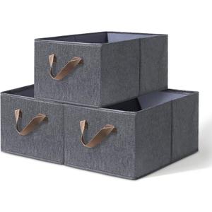 Large Fabric Storage Basket,3 Pack Collapsible Closet Organizers and Storage,Storage Bins for Clothes,Toys,Shelves,18"11"8",Dark Grey