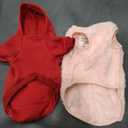 Set of 2: Dog Hoodie Dog Sweaters with Hat, Cold Weather Cotton Dog Hoodies with Pocket Hooded Clothes Apparel Costume Puppy Cat Winter Hoodies Warm Coat Sweater for Small Dogs Cats Puppy Animal(Red) +  Christmas Dog Sweater for Small Dogs • Warm Fleece Sherpa Vest • Faux Fur (Pink), Size: Large
