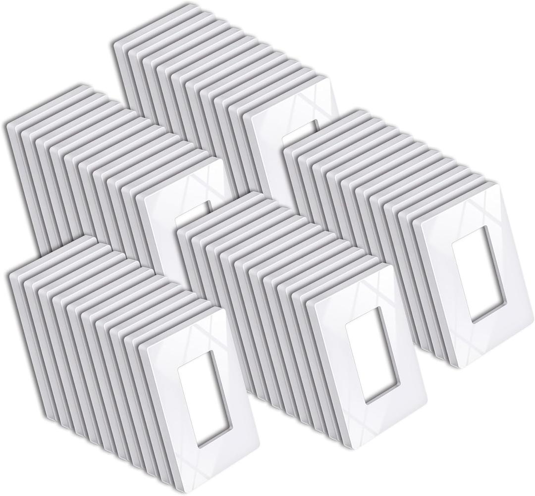 BESTTEN 50 Pack 1 Gang Screwless Decorator Wall Plate, USWP6 Gloss Snow White, Decorative Outlet Cover, Decor Light Switch Face Plate, H4.69 x W2.91, UL Listed