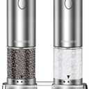 Electric Salt and Pepper Grinder Set - Valentines Day Kitchen Gifts for Him, Rechargeable with LED Lights, Stainless Steel Automatic Mill, Adjustable Coarseness, Large Capacity, Silver