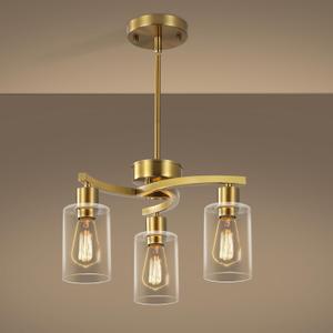 CNRATYE 3-Light Gold Dining Room Chandeliers Over Table, Contemporary Kitchen Island Pendant Lighting, Industrial Hanging Light Fixture for Entryway Hallway Foyer Bedroom, Clear Glass Shade