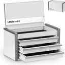P.I.T. Mini White Tool Box, Portable 3 Drawer Steel Stackable Tool Box with Magnetic Tab Locking, White Micro Top Chest with Liner for Tools Storage and Organizers, Home DIY 