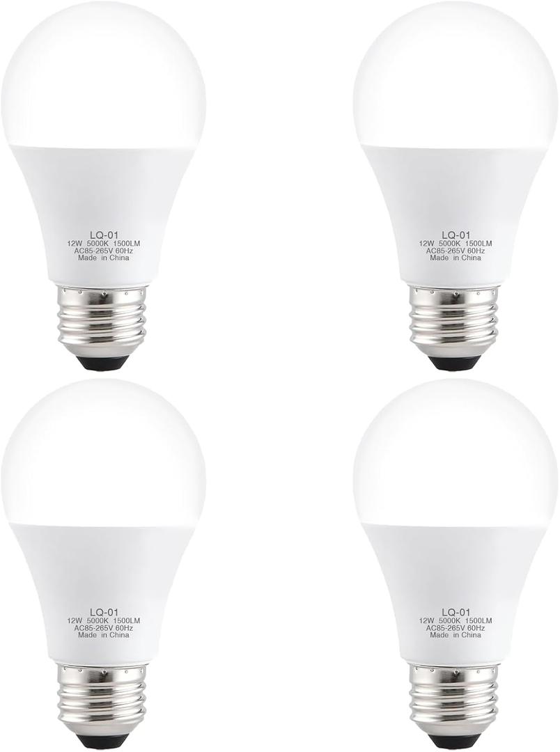 4PK Garage Door Opener Light Bulbs, 5000K Daylight, 1500LM Ultra Bright, Minimize Interference, Compatible with Most Garage Door Openers, 12W, 120V, A19 Bulbs with E26 Base