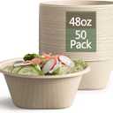 Homestockplus Large Disposable Bowl - Heavy Duty Paper Bowls - Made from Sugarcane and Bamboo Fiber, Microwave Safe - 48 Oz Paper Bowls for Soup, Salad, Ramen, Popcorn, etc.[50/Pack]