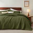 Gentle Soft Quilts Queen Size - Lightweight Bedspreads Queen Size with Basket Weave Pattern, Soft Quilt Bedding Set, Olive Green Comforter Set Coverlet for All Seasons with 2 Pillow Shams (90" x 96")