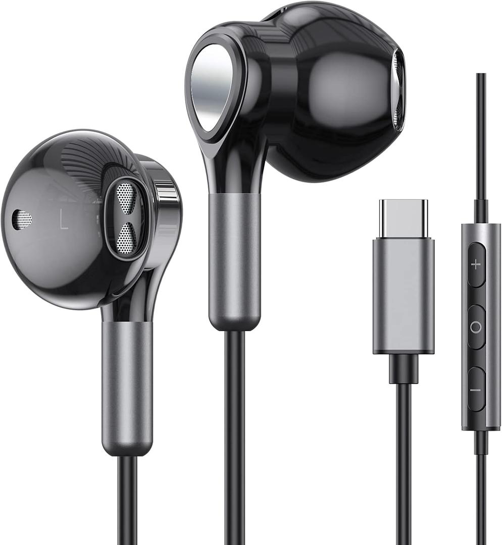 USB C Headphones for Samsung Galaxy S26 S25 S24 S23 S22 S21 S20 A56 A17 A16 Wired USB C Earbuds with Mic Volume Control Earphones USB Type C Headphones for iPhone 17 16 15 Pro Max Plus iPad 10 Pixel