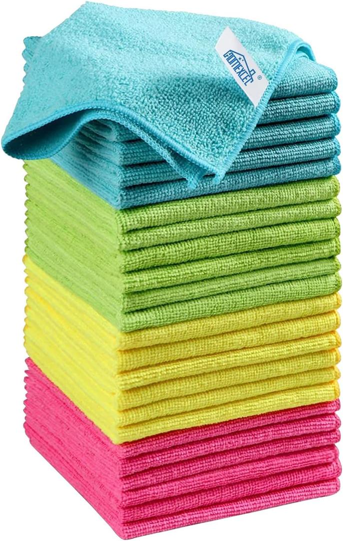 HOMEXCEL Microfiber Cleaning Cloth,24Pack Cleaning Rag,Cleaning Towels with 4 Color Assorted,11.5"X11.5"(Green/Blue/Yellow/Pink) (Multicolor)