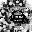 Lofaris Prom Send Off 2025 Photography Backdrop Black and Silver Crown Congrats Grad Background Celebrate Graduation Class of 2025 Prom Night Decorations Cake Table Banner 7x5ft