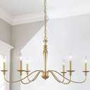 PAPAYA Farmhouse Chandelier 6-Light Gold Industrial Classic Candle Ceiling Rustic Pendant Lights Fixture for Dining Living Room Bedroom Kitchen Island Hanging Lighting