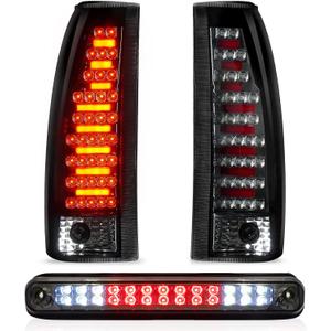Tail Light + 3rd Third Brake Cargo Lamp for Chevy & GMC C1500 K1500 1988-1999; Chevy & GMC C2500 C3500 K2500 K3500 1988-2000, Chevy Blazer 1992-1994, Silverado 1994-1998 DOT Certified Rear Taillight