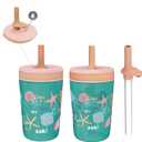 Zak Designs Shells Kelso Tumbler Set, Leak-Proof Screw-On Lid with Straw, Bundle for Kids Includes Plastic and Stainless Steel Cups with Bonus Sipper (3pc Set, Non-BPA) 15 fl.oz.