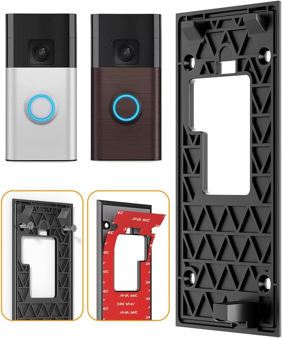 No-Drill Adhesive Video Doorbell Mount Compatible with Ring Battery Doorbell (2024 Release), Ring Doorbell Mounting Holder Bracket for Apartments Office Houses (1 Pack)