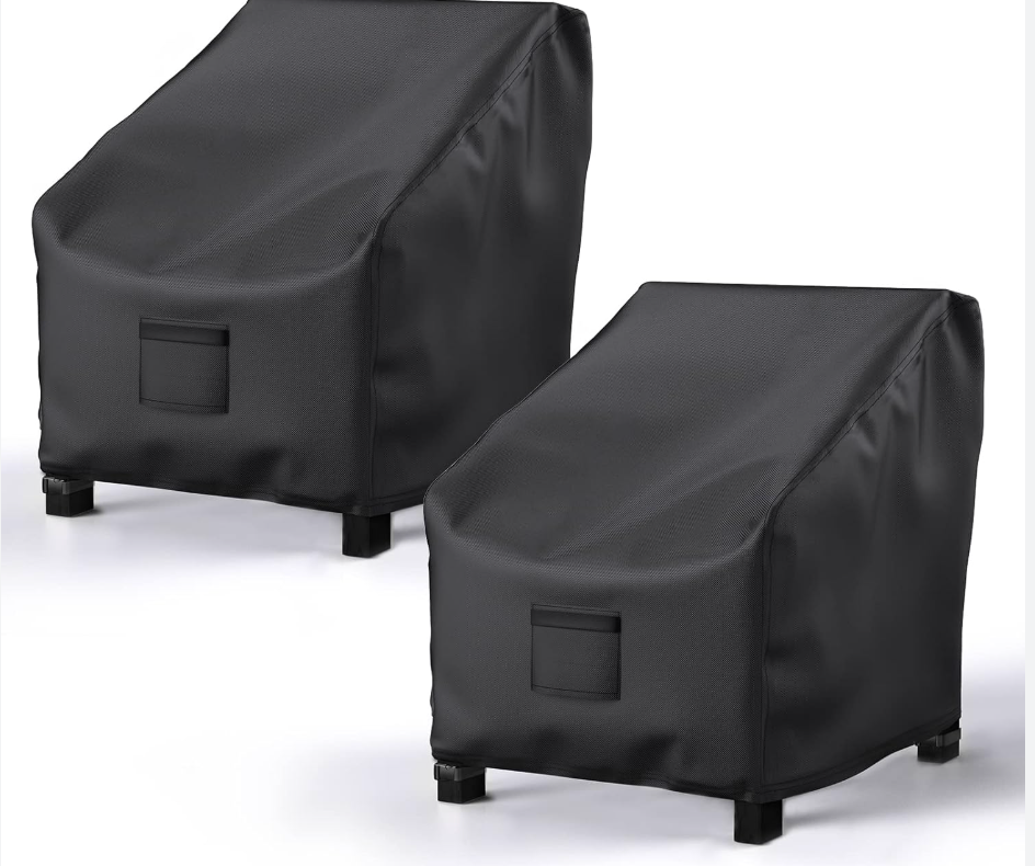 BROSYDA Patio Chair Covers for Outdoor Furniture Waterproof 2 Pack, Lawn Chair Covers 600D Heavy Duty Oxford Cloth, Large Covers for Lounge Lawn Deep Seat 32" W x 37" D x 36" H-BLack