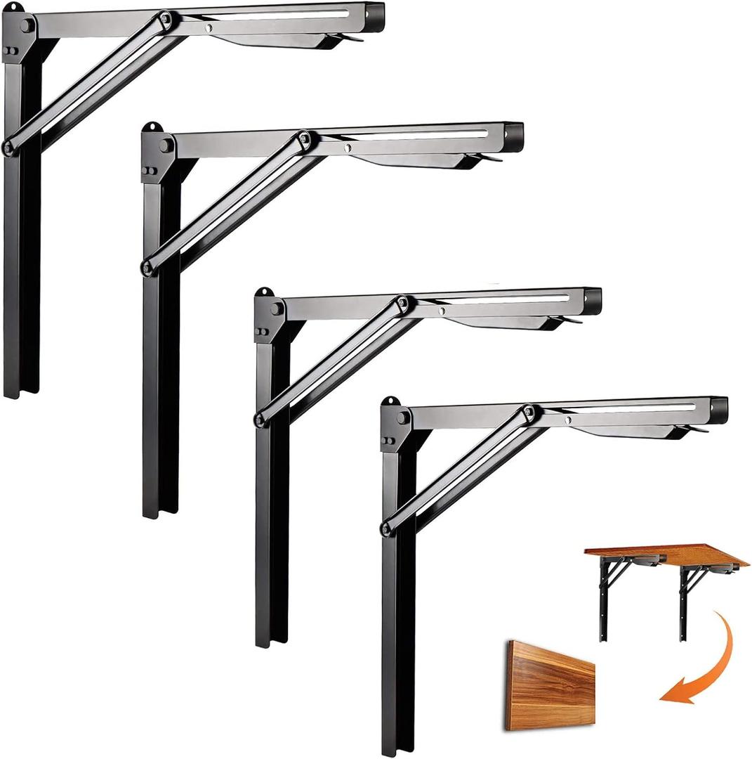 Ultrawall 24 inch Black Sturdy Folding Shelf Brackets, Heavy Duty Adjustable Steel Wall Mounted Collapsible Shelf Bracket, Max Load 550lb
