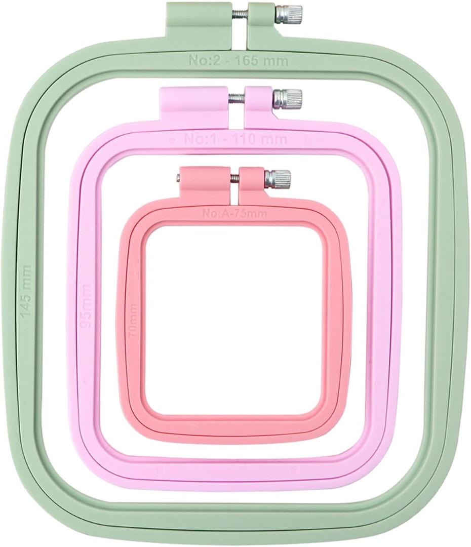 MUFEKUM Square Embroidery Hoops, Cross Stitch Hoop and ABS Plastic Embroidery Hoops for Sewing, Needlework, Cross Stitch, Embroidery Projects (3PCS-3", 4.3", 6.5")