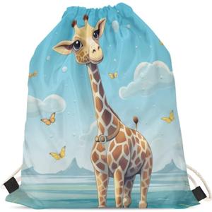 Upetstory Giraffe Backpack Gym Drawstring Bags Cinch Gym Bags Storage Backpacks Lightweight String Bag PE Kit Bag for Outdoor Sports Beach Hiking Swimming Camping