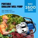 FOTING 1.6HP Shallow Well Pump, 1600GPH Jet Pumps Garden Pump, Water Transfer Draining Irrigation Pumps, Water Booster Jet Pump Stainless Steel for Home Garden Lawn Farm