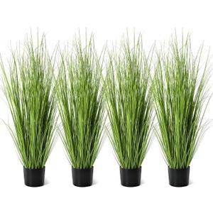 Jexine 4 Pieces 4 ft Tall Artificial Grass Plant Potted Artificial Greenery Floor Plants Fake Pampas Grass Tall in Pot for Housewarming Gift House Garden Bathroom Lobby Indoor Outdoor (Spring)