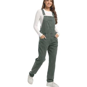 Mars Guard Women Denim Overalls Jean Bib 90s Retro Dungaree Ladies Loose Fit Fashion Cotton Casual Relaxed Jumpsuit (Green), XL