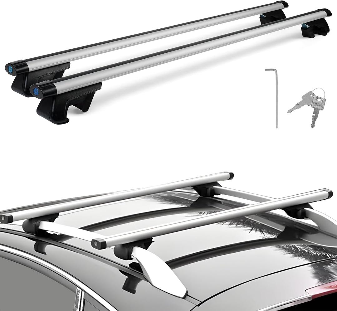 Universal 49inch / 125cm Roof Rack Cross Bars, 200lbs Lockable Aluminum Roof Rack Crossbars Storage Accessories, Roof Rack CrossBars for Bicycle, Kayak, Cargo, Cargo Carrier, Skiboard
