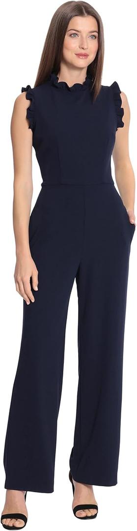 Maggy London Women's Maggy London Women's Dresses High Neck Ruffle Detail Jumpsuit Workwear Office Occasion Event Guest of (10, Twilight Navy)