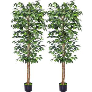 HAIHONG 2Packs 6FT Artificial Ficus Tree,Fake Plants with Sturdy Plastic Nursery Pot,Faux Ficus Trees for Home Office Living Room Farmhouse Indoor Outdoor Decor Perfect Housewarming Gift (6FT-2Packs)