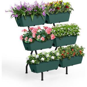 2 Column Vertical Raised Garden Beds, 6 Planter Boxes Standing Garden Bed Outdoor/Indoor Herb Garden Tiered Planter with Drainage Holes & Removable Trays for Flowers/Vegetables/Plants (Green)