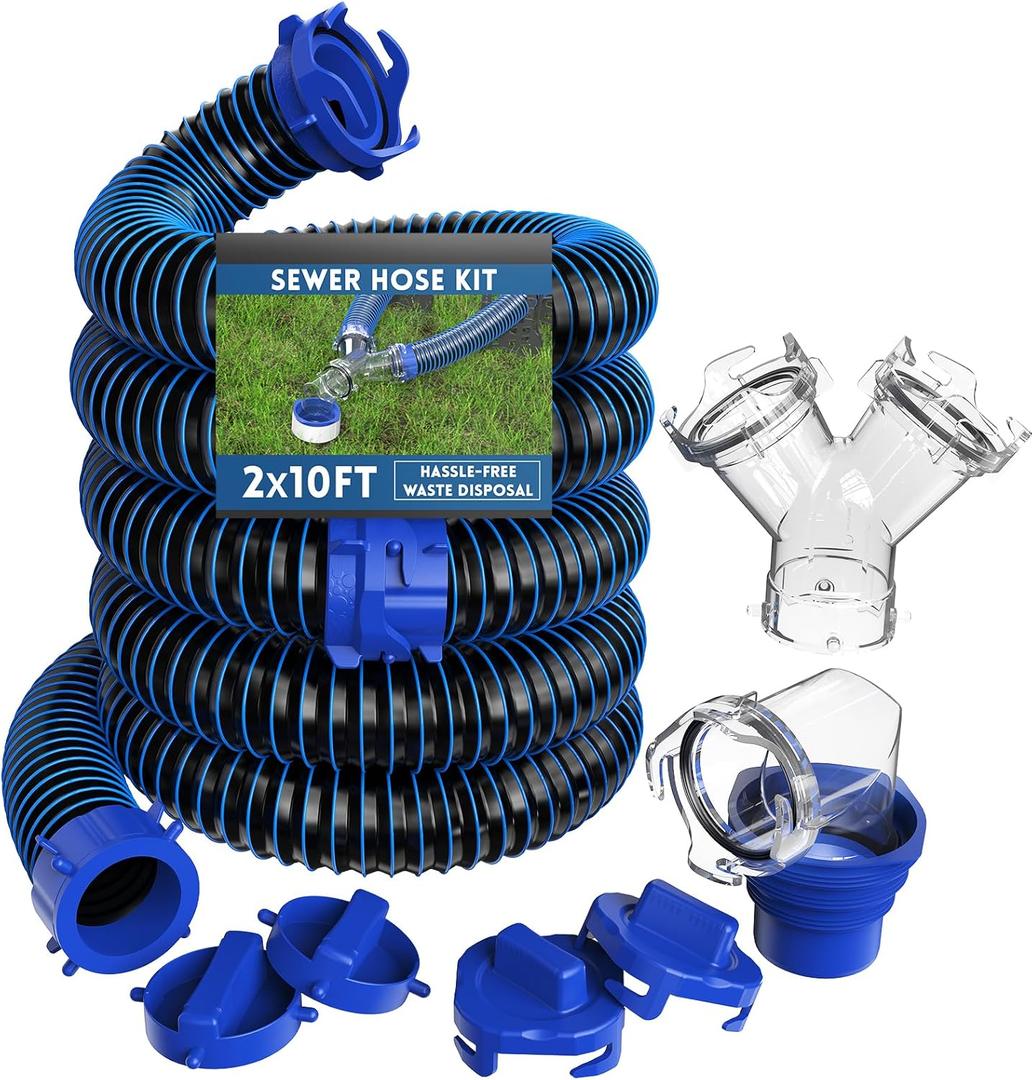 DUMPMAN RV Sewer Hose 20FT with Wye Adapter, Sewer Hose for RV Camper, 2 Attachable 10FT Camper Sewer Hose, Complete Sewer Hose Kit