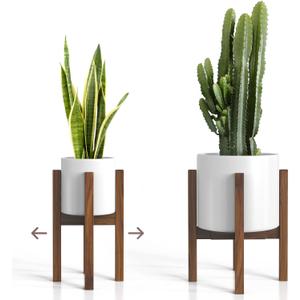 ZPirates Plant Stand for Indoor - Adjustable Sideways to fit 8 10 or 12 Inch-wide Medium-Large Planter Pots - Ideal for Live and Fake, Corner and Floor Plants - 14-inch Tall - Bamboo Wood