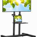 PERLESMITH Rolling TV Stand on Wheels for 32-83 Inch Screens up to 110lbs, Mobile TV Cart Height Adjustable Portable Outdoor TV Stand Tilt Rolling TV Cart with Shelf Max VESA 600x400mm PSTVMC03