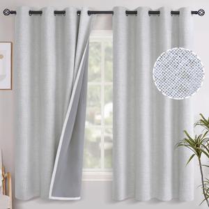 YoungsTex Linen Textured Blackout Curtains for Bedroom, Full Room Darkening Linen Window Curtain Drapes with Thermal Insulated Liner for Farmhouse Grommet, 2 Panels, 52 X 63 Inch, Birch