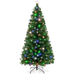 Best Choice Products 6ft Pre-Lit Fiber Optic Artificial Pine Christmas Tree, Holiday Décor Centerpiece w/ 230 Multicolored LED Lights, 8 Sequences, Foldable Stand