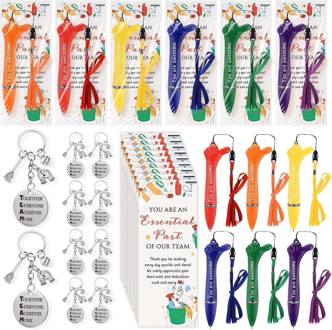 50 Sets Housekeeping Appreciation Gift Thumbs up Pens Team Keychains Thank You Cards Christmas Favors Inspirational Gift