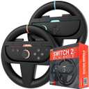 Orzly Steering Wheels  Compatible with Switch 2 (2025 Console)  Twin Pack Racing Wheel Accessories for Joy-Con Controllers and MarioKart Racing Games (2 Black Wheels) Gift Boxed