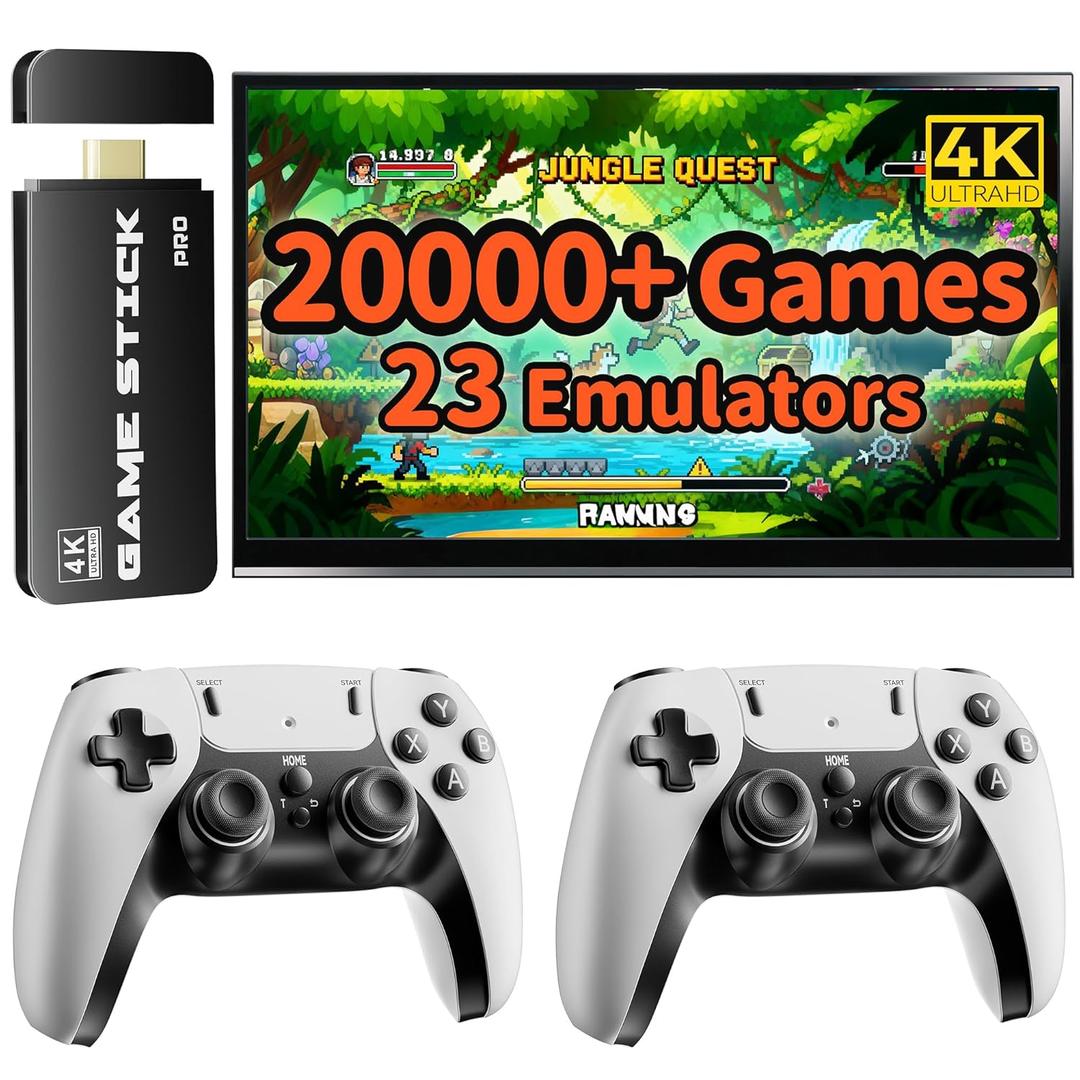 2025 New Upgraded Retro Game Console, Nostalgia Gaming Stick, Classic Video Games with 4K HDMI, 20,000+ Games and 23 Emulators, Upgraded Dual 2.4G Wireless Controllers 64GB